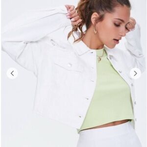 forever 21 white distressed cropped jean jacket